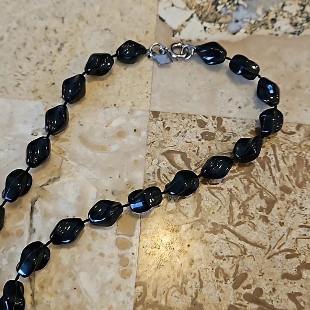 Sarah Cov Coventry Long Necklace Holiday Beads Black Plastic Beaded Vintage - Picture 3 of 9